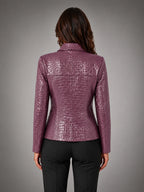 Women's Croc Embossed Blazer – Tailored Statement Fit - Plum