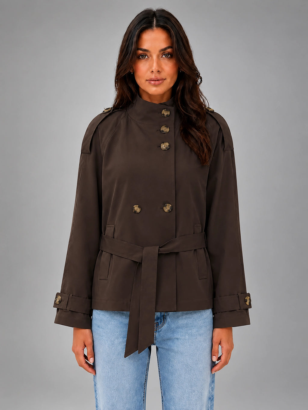 Women's Cape Trench Coat – Relaxed Statement Fit - Dark Brown