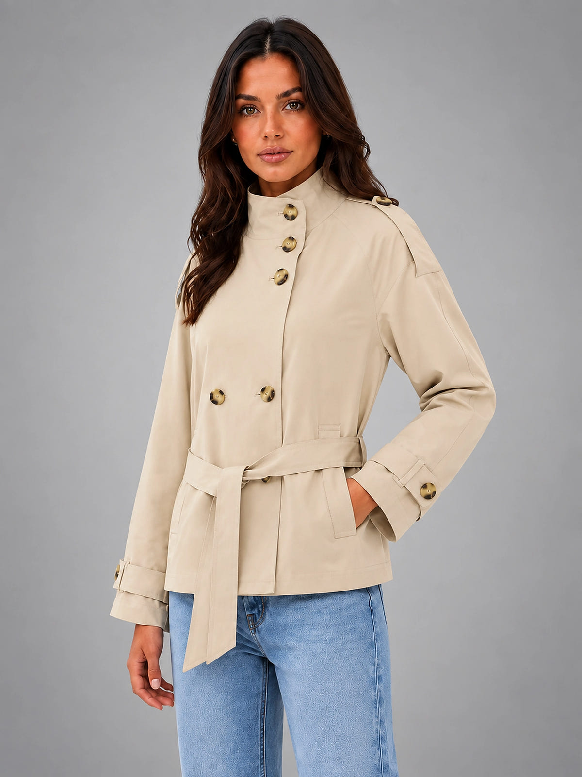 Women's Cape Trench Coat – Relaxed Statement Fit - Sand