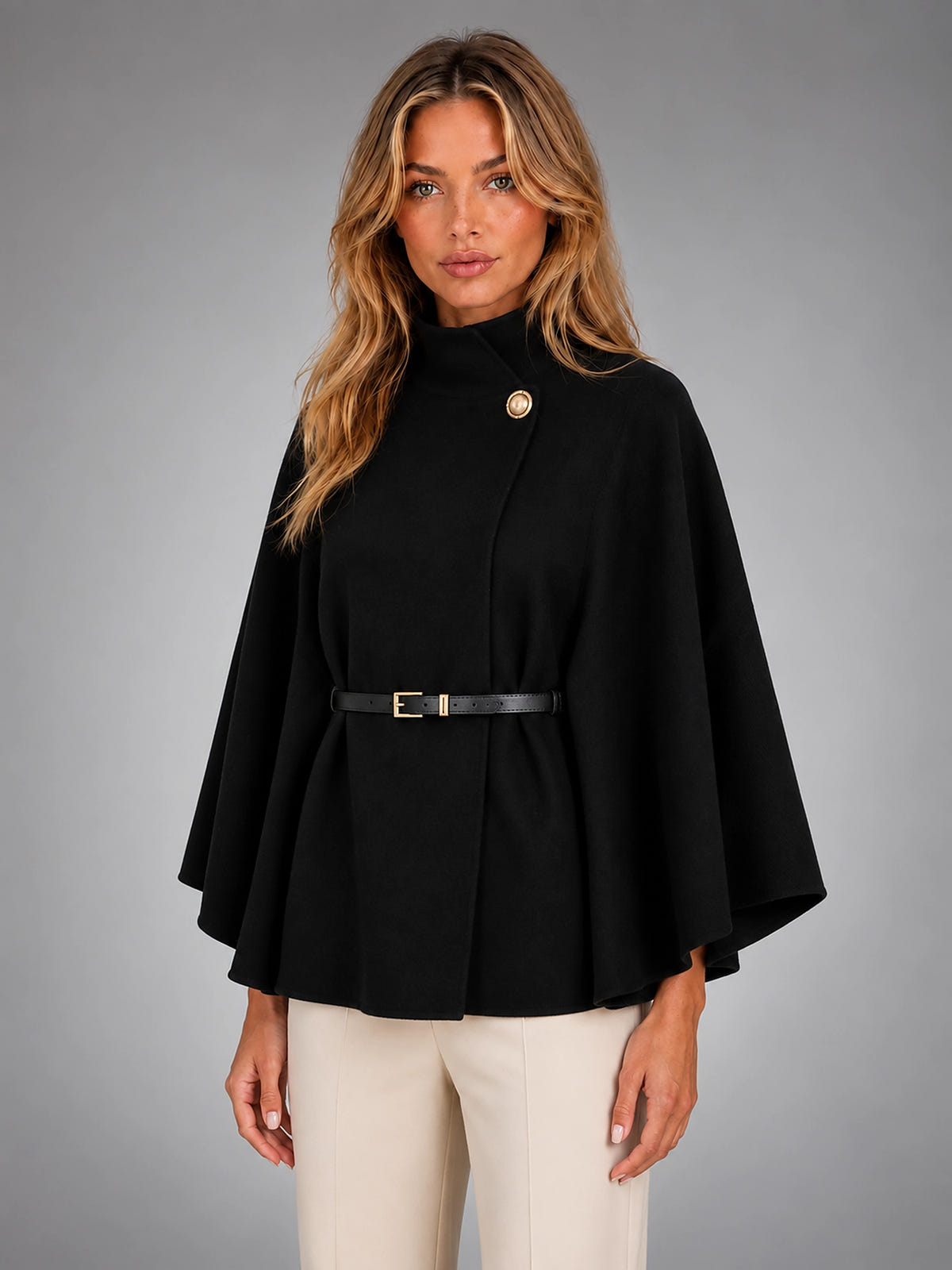 Women's Cape Sleeve Sweater – Relaxed Elegant Knit - Black