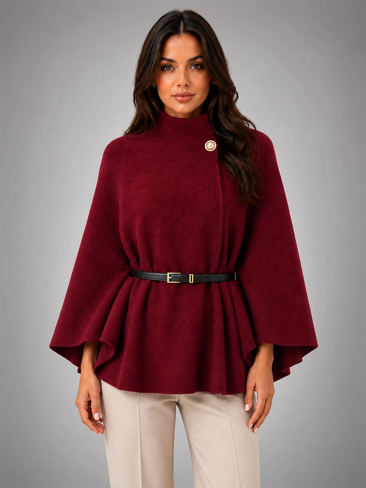 Women's Cape Sleeve Sweater – Relaxed Elegant Knit - Burgundy