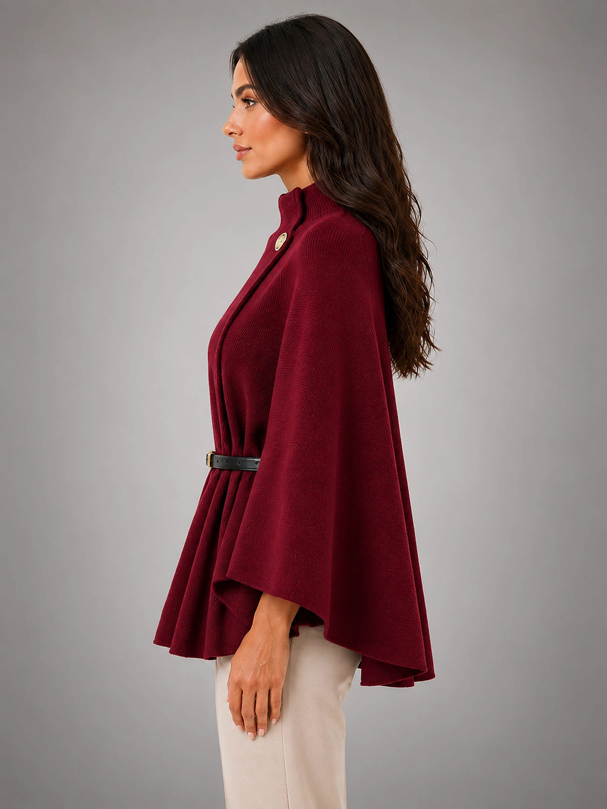 Women's Cape Sleeve Sweater – Relaxed Elegant Knit - Burgundy
