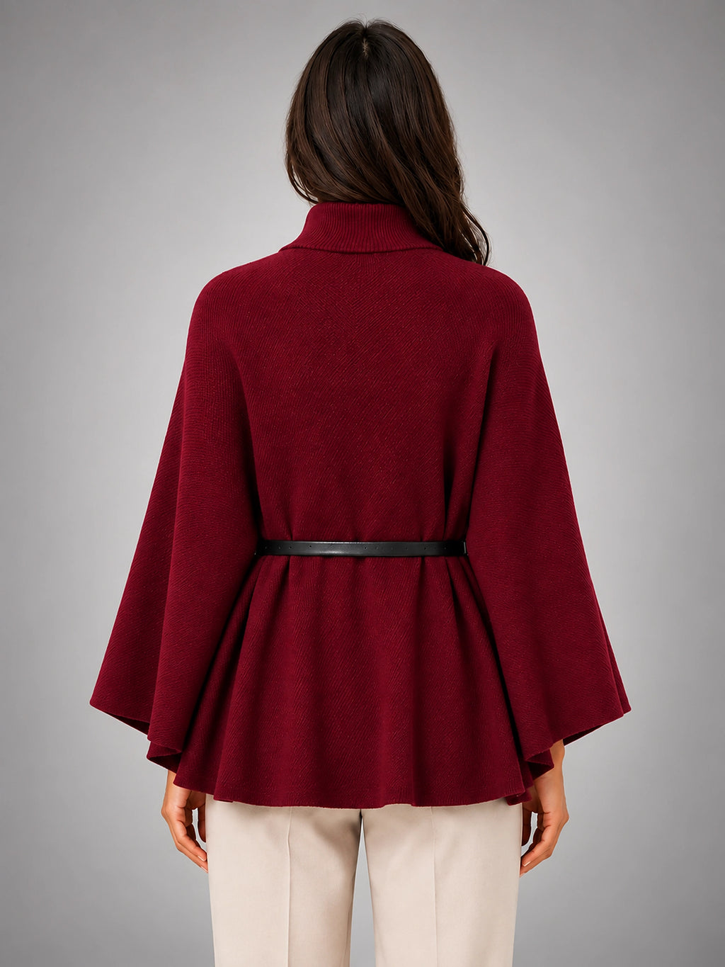 Women's Cape Sleeve Sweater – Relaxed Elegant Knit - Burgundy