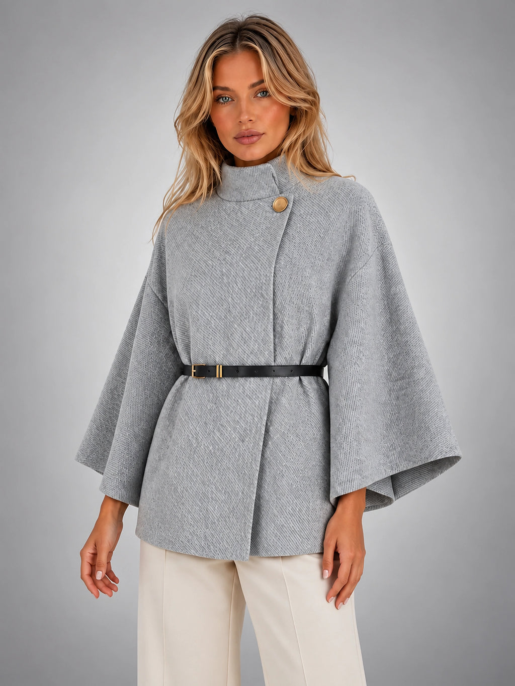 Women's Cape Sleeve Sweater – Relaxed Elegant Knit - Gray