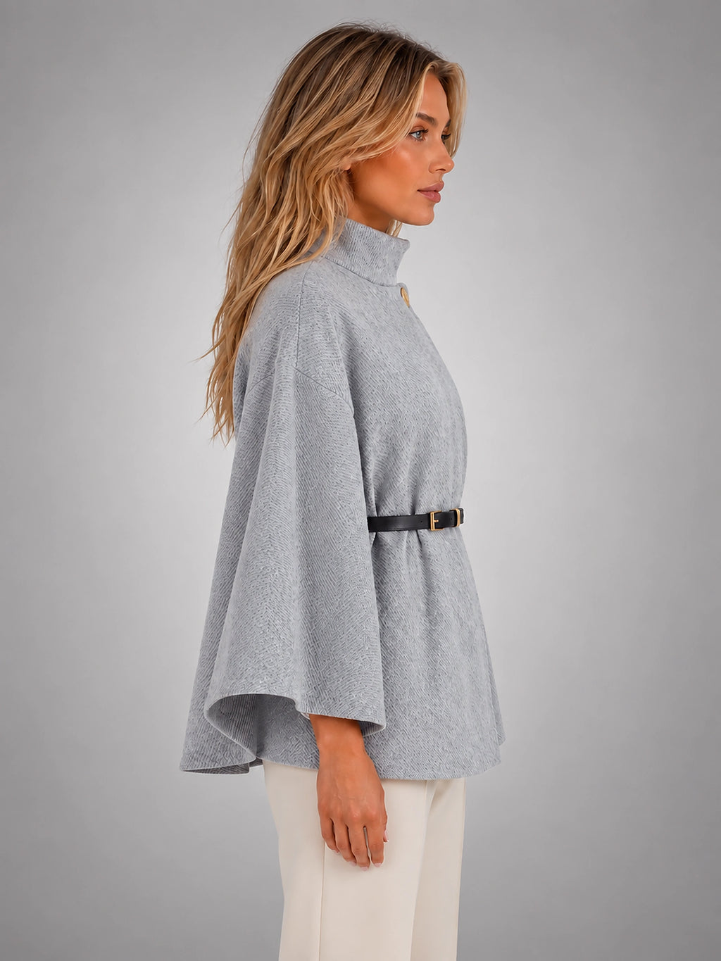Women's Cape Sleeve Sweater – Relaxed Elegant Knit - Gray