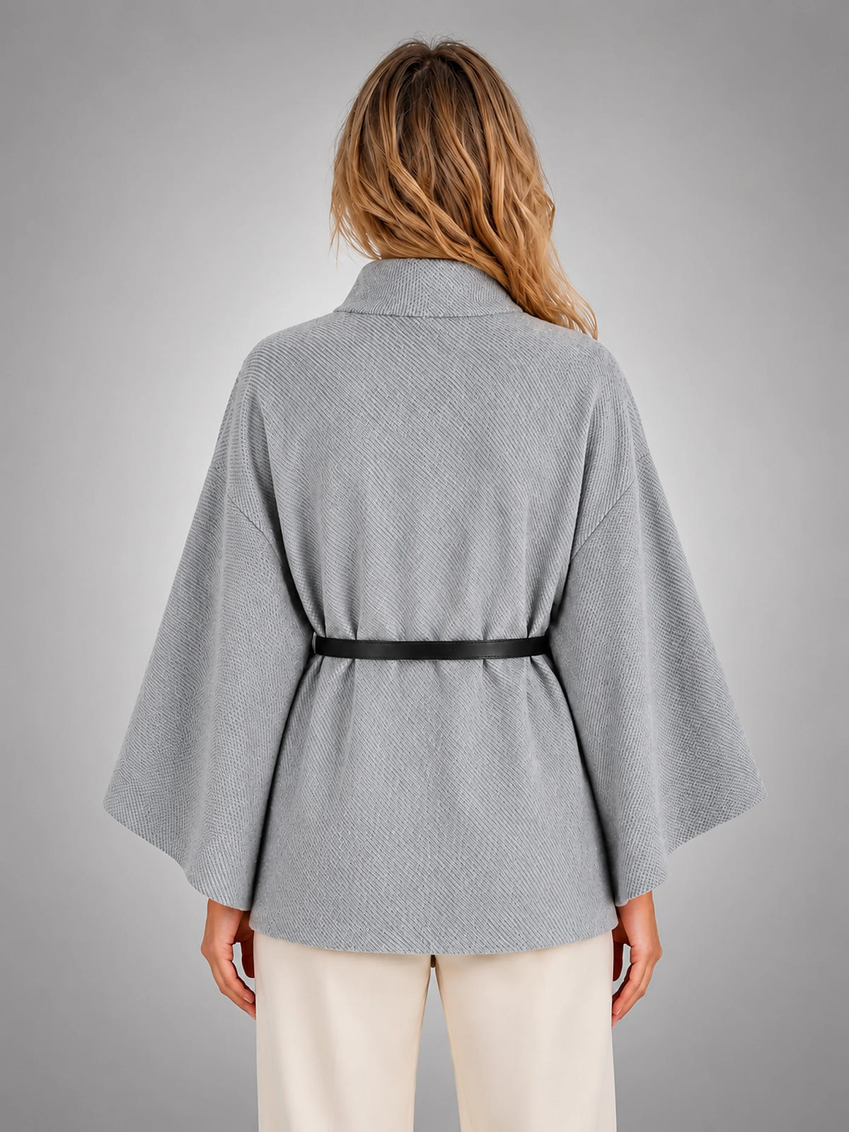 Women's Cape Sleeve Sweater – Relaxed Elegant Knit - Gray
