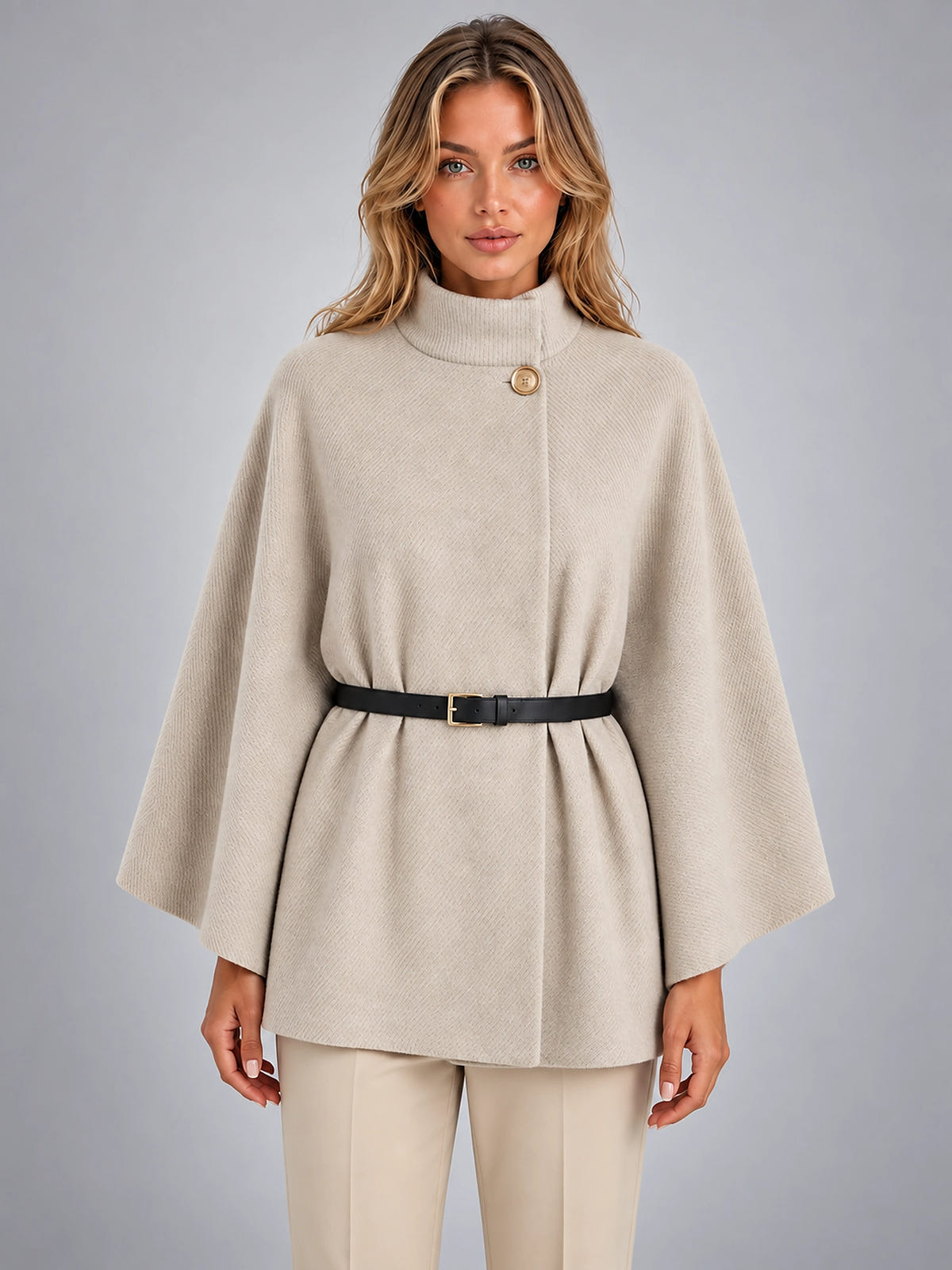 Women's Cape Sleeve Sweater – Relaxed Elegant Knit - Oatmeal