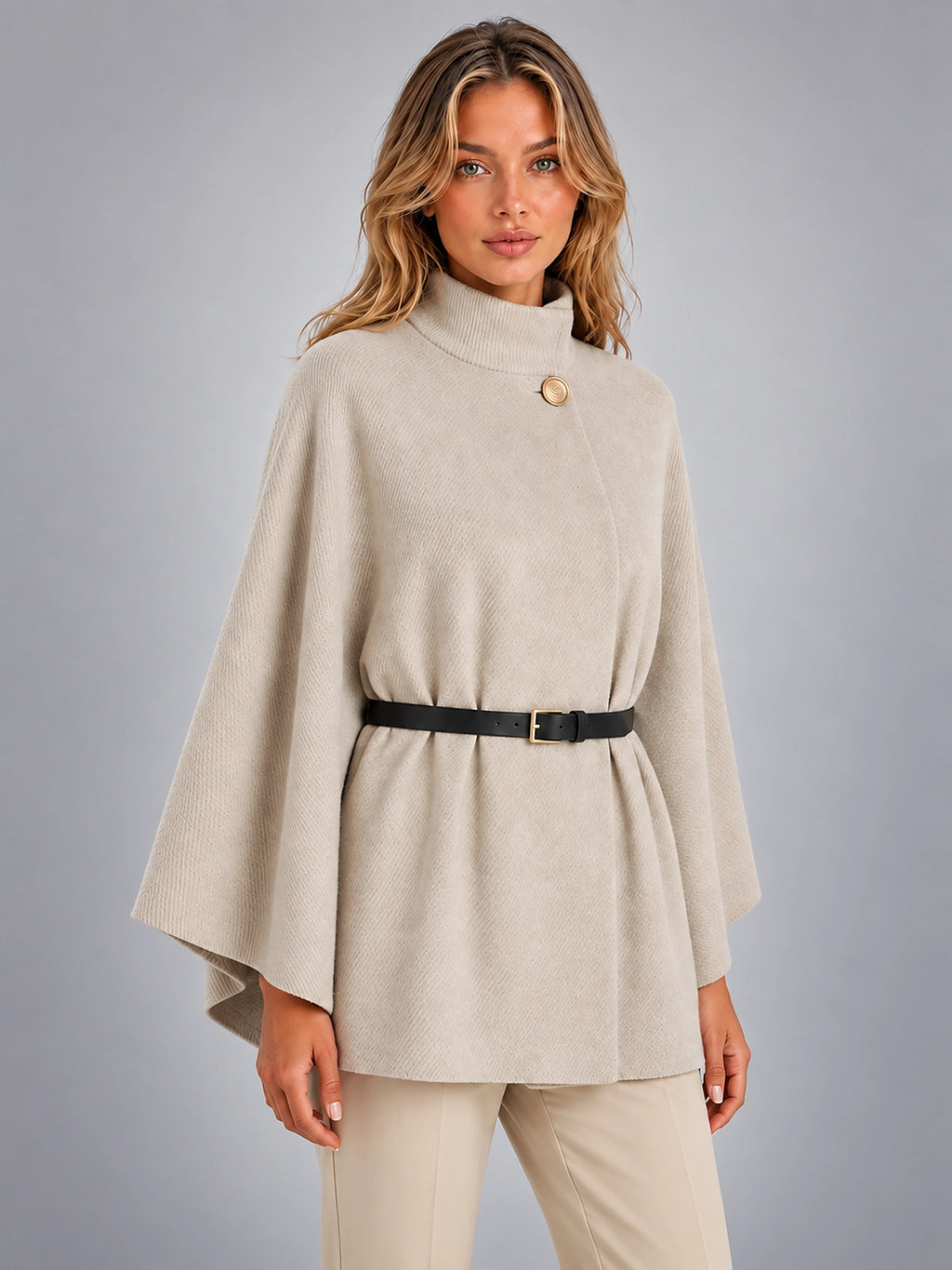 Women's Cape Sleeve Sweater – Relaxed Elegant Knit - Oatmeal