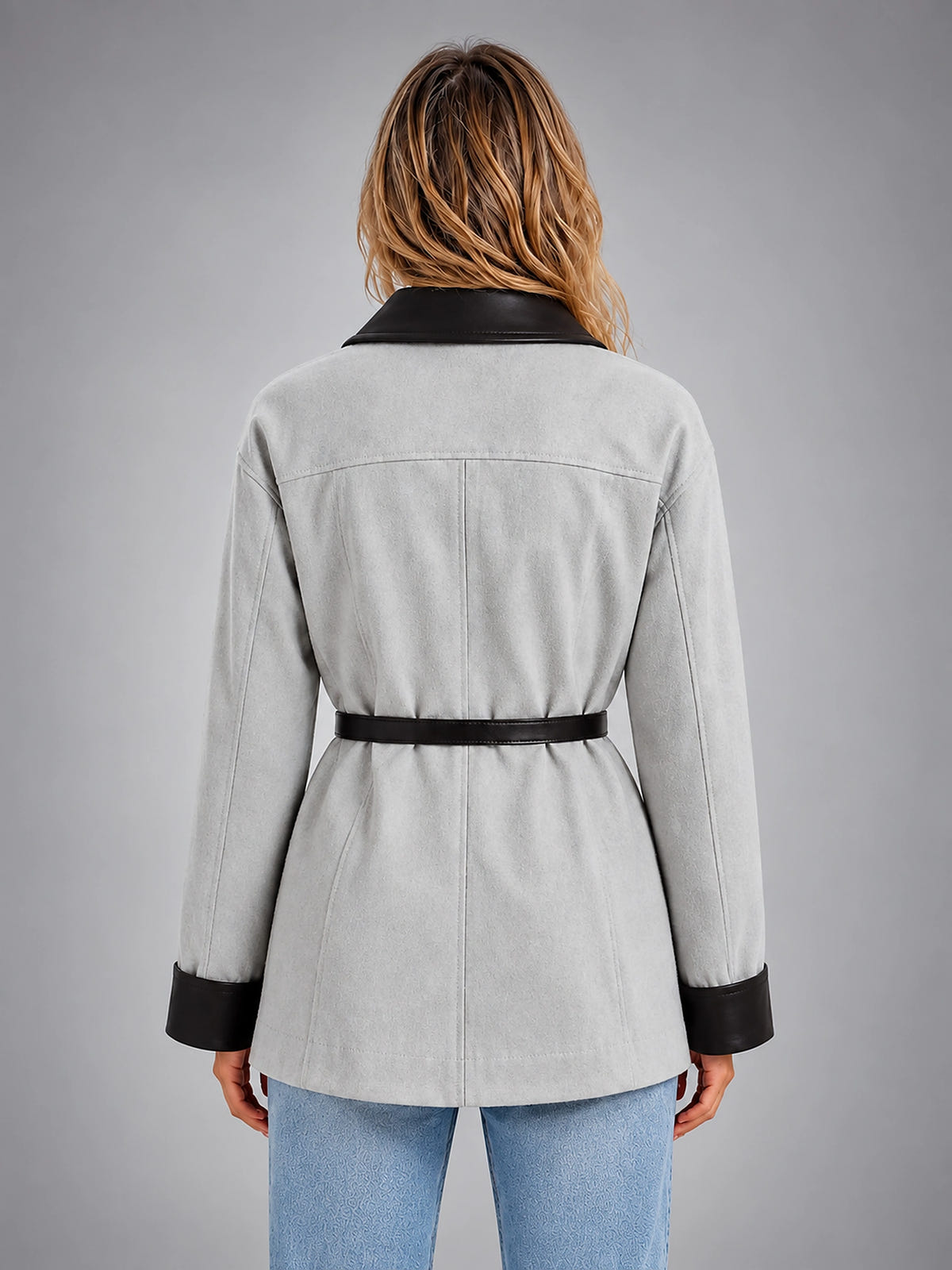 Women's Belted Blazer – Cinched Waist Tailored Fit - Gray