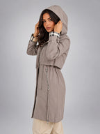 Women's Longline Parka Coat – Hooded Lightweight Zip Up - Khaki