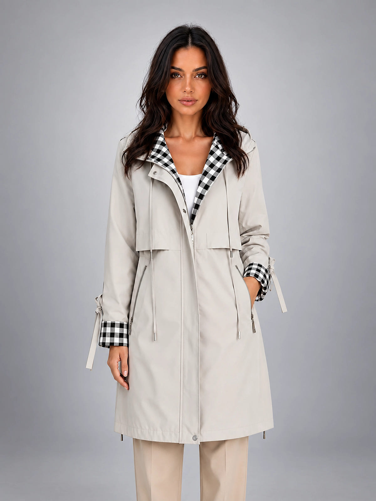 Women's Longline Parka Coat – Hooded Lightweight Zip Up - Cream