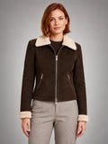Women's Cropped Aviator Jacket – Moto Style - Espresso