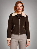 Women's Cropped Aviator Jacket – Moto Style - Espresso