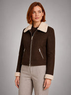Women's Cropped Aviator Jacket – Moto Style - Espresso