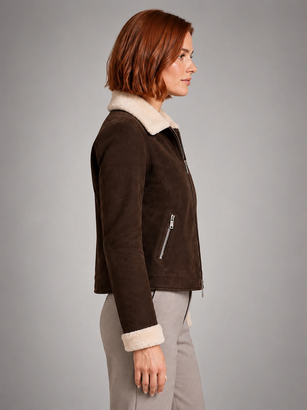 Women's Cropped Aviator Jacket – Moto Style - Espresso