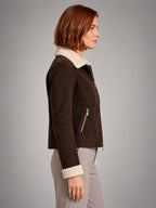 Women's Cropped Aviator Jacket – Moto Style - Espresso