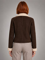 Women's Cropped Aviator Jacket – Moto Style - Espresso