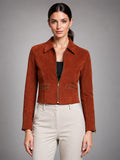 Women's Cropped Faux Suede Jacket – Structured Fit - Burnished Rust