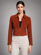 Women's Cropped Faux Suede Jacket – Structured Fit - Burnished Rust