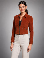 Women's Cropped Faux Suede Jacket – Structured Fit - Burnished Rust