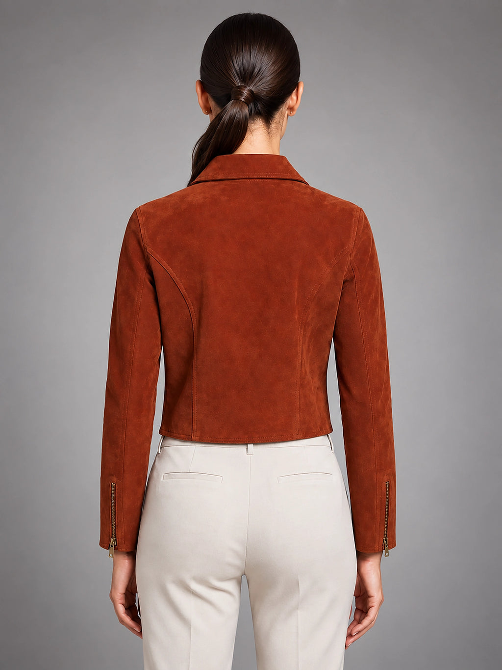 Women's Cropped Faux Suede Jacket – Structured Fit - Burnished Rust
