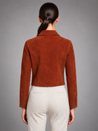 Women's Cropped Faux Suede Jacket – Structured Fit - Burnished Rust