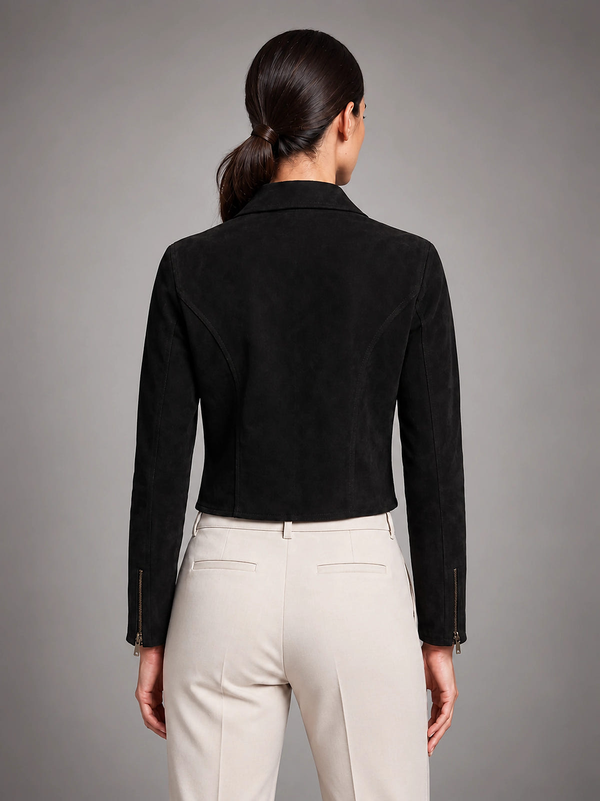 Women's Cropped Faux Suede Jacket – Structured Fit