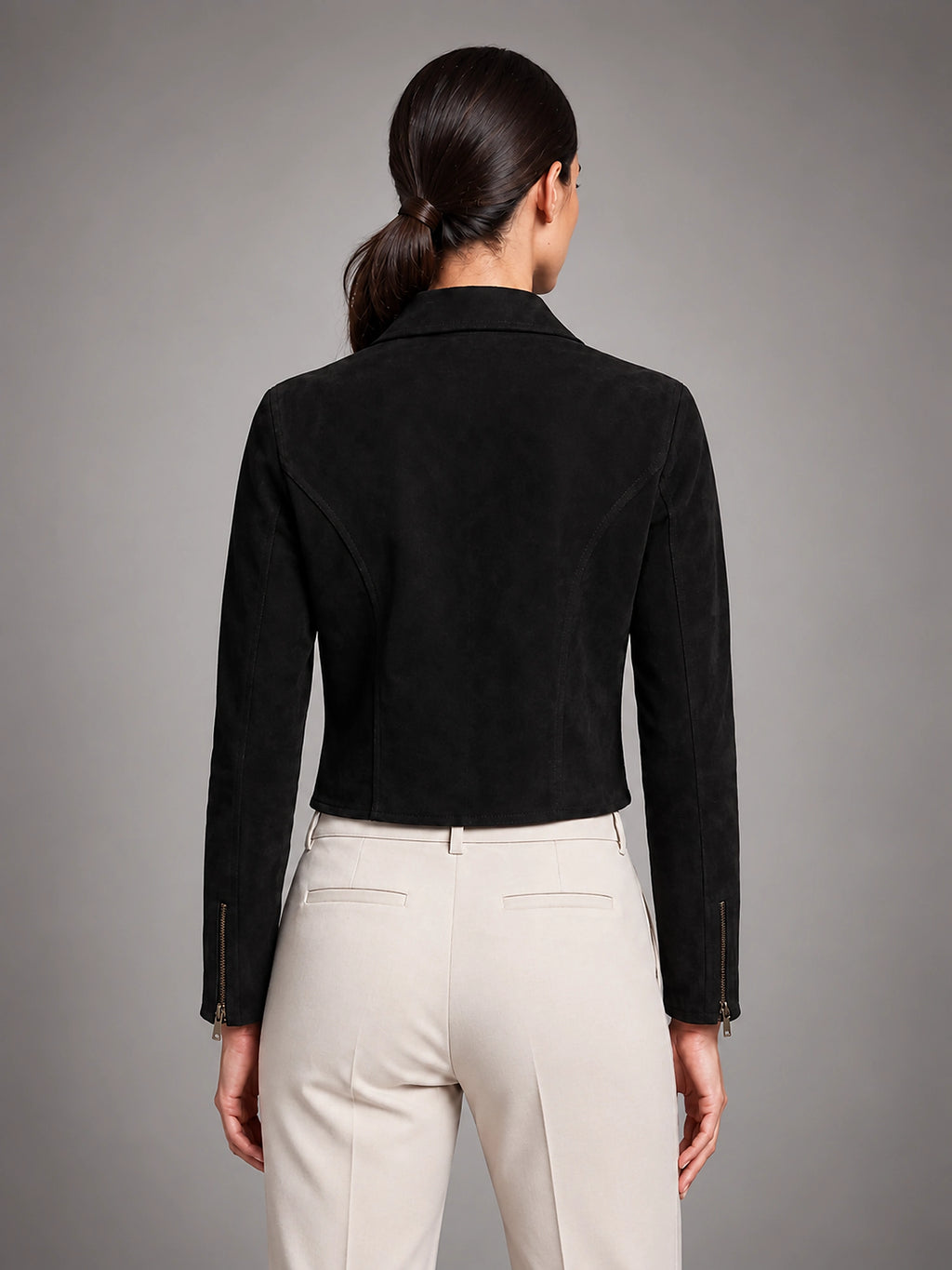 Women's Cropped Faux Suede Jacket – Structured Fit