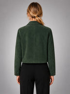 Women's Cropped Faux Suede Jacket – Zip Up Style - Forest Green