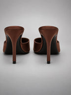 Women's Satin Mules – Open Toe Slip On Heels - Brown