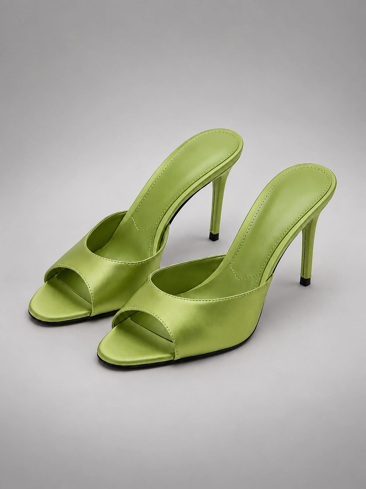 Women's Satin Mules – Open Toe Slip On Heels - Green