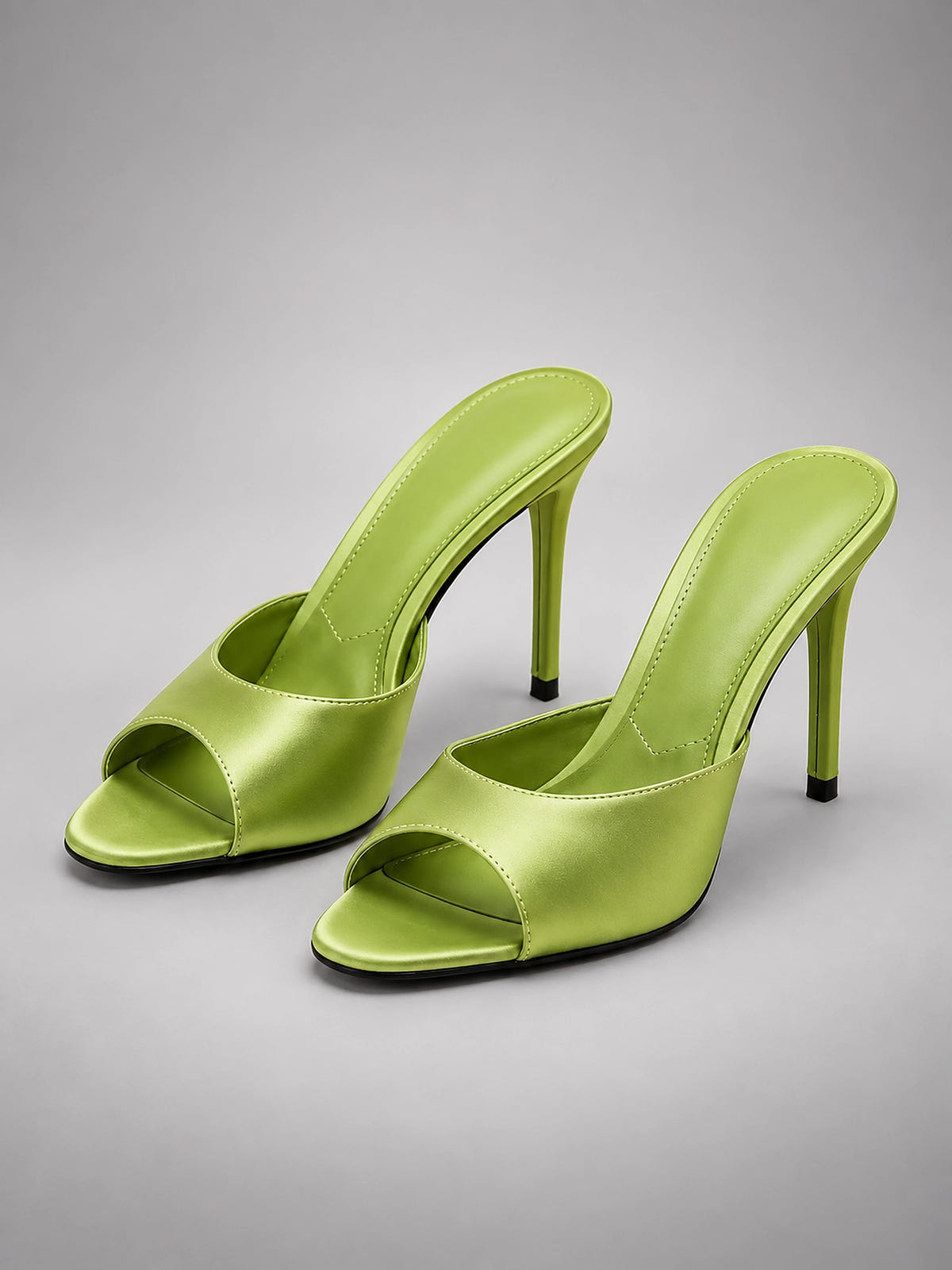 Women's Satin Mules – Open Toe Slip On Heels - Green