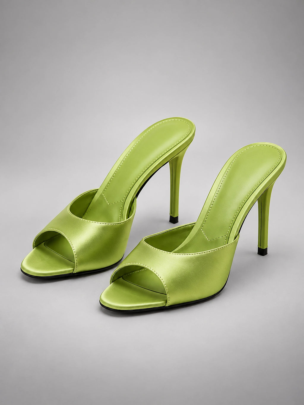 Women's Satin Mules – Open Toe Slip On Heels - Green