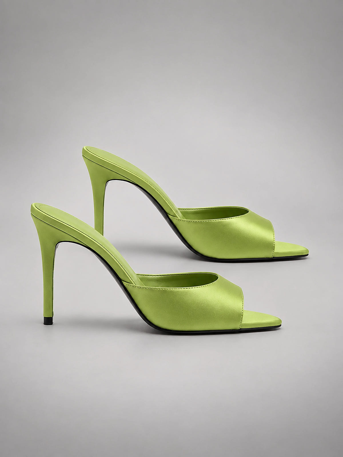 Women's Satin Mules – Open Toe Slip On Heels - Green