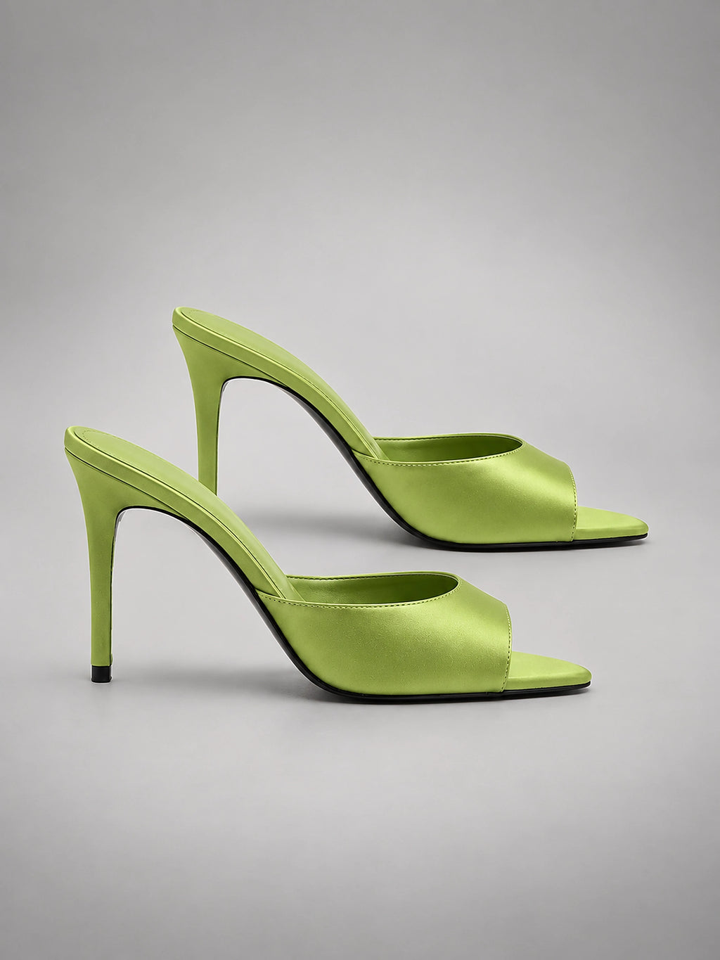 Women's Satin Mules – Open Toe Slip On Heels - Green