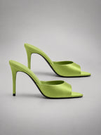 Women's Satin Mules – Open Toe Slip On Heels - Green