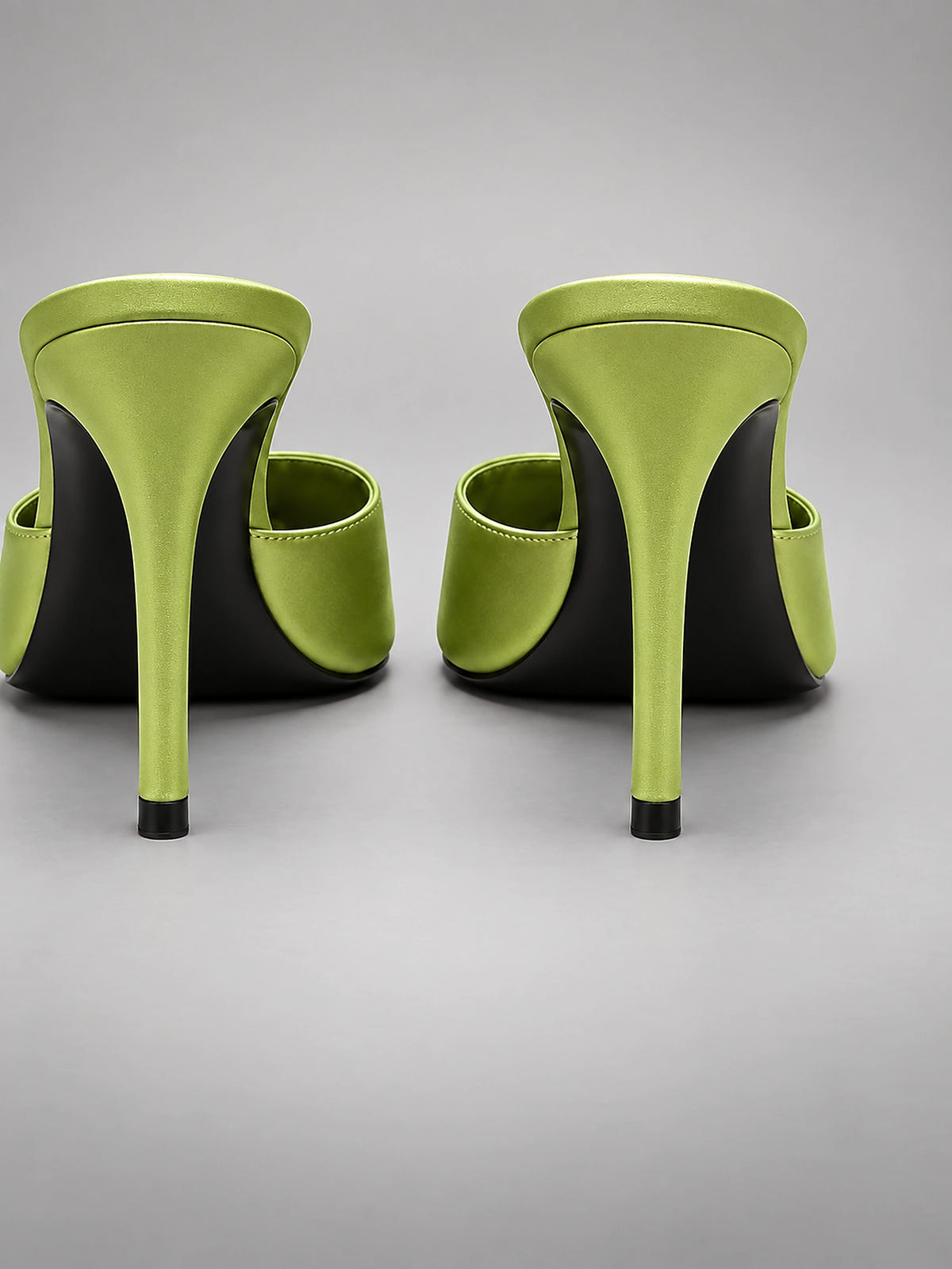 Women's Satin Mules – Open Toe Slip On Heels - Green
