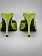 Women's Satin Mules – Open Toe Slip On Heels - Green