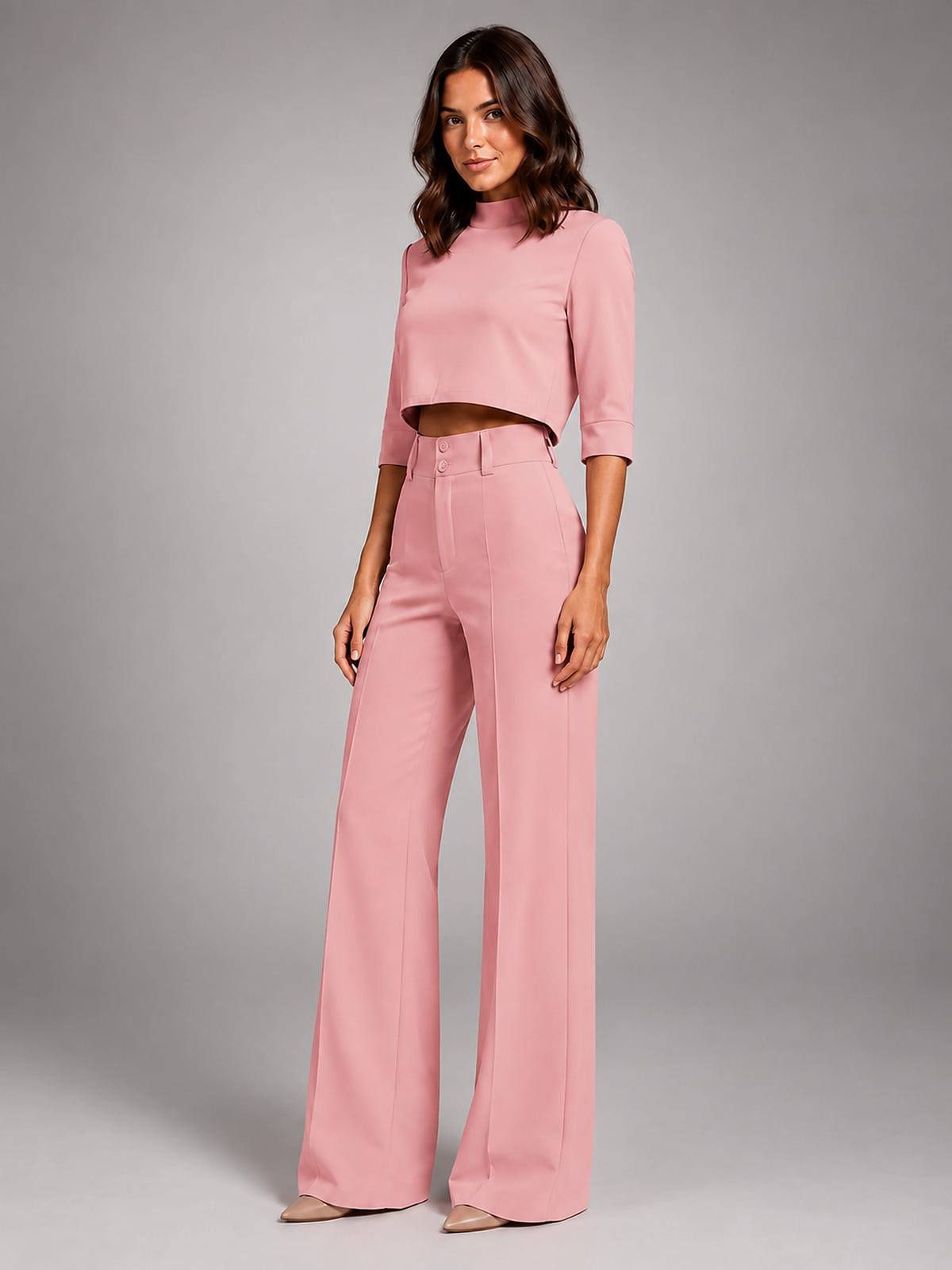 Women's Crop Top Set – Wide Leg Pants