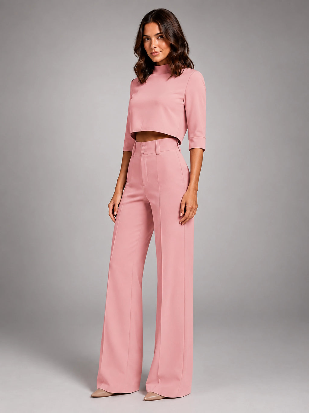 Women's Crop Top Set – Wide Leg Pants