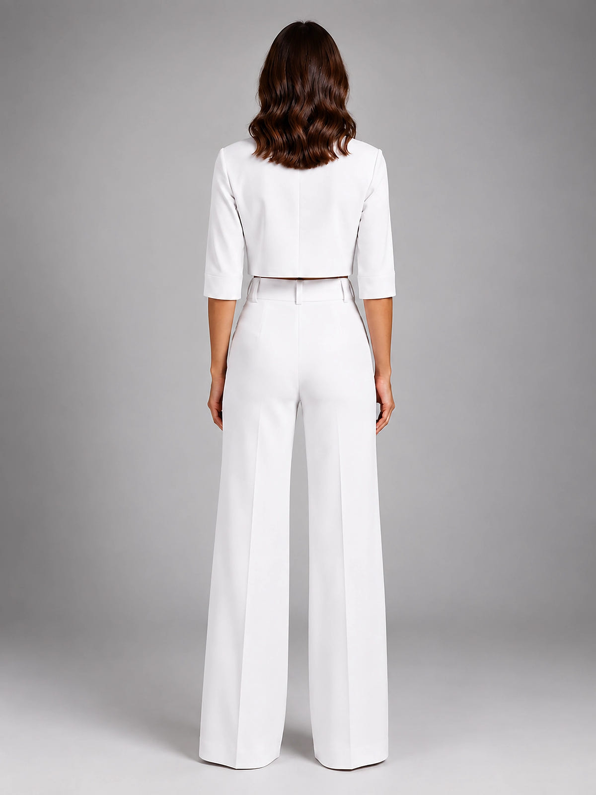 Women's Crop Top Set – Wide Leg Pants - White