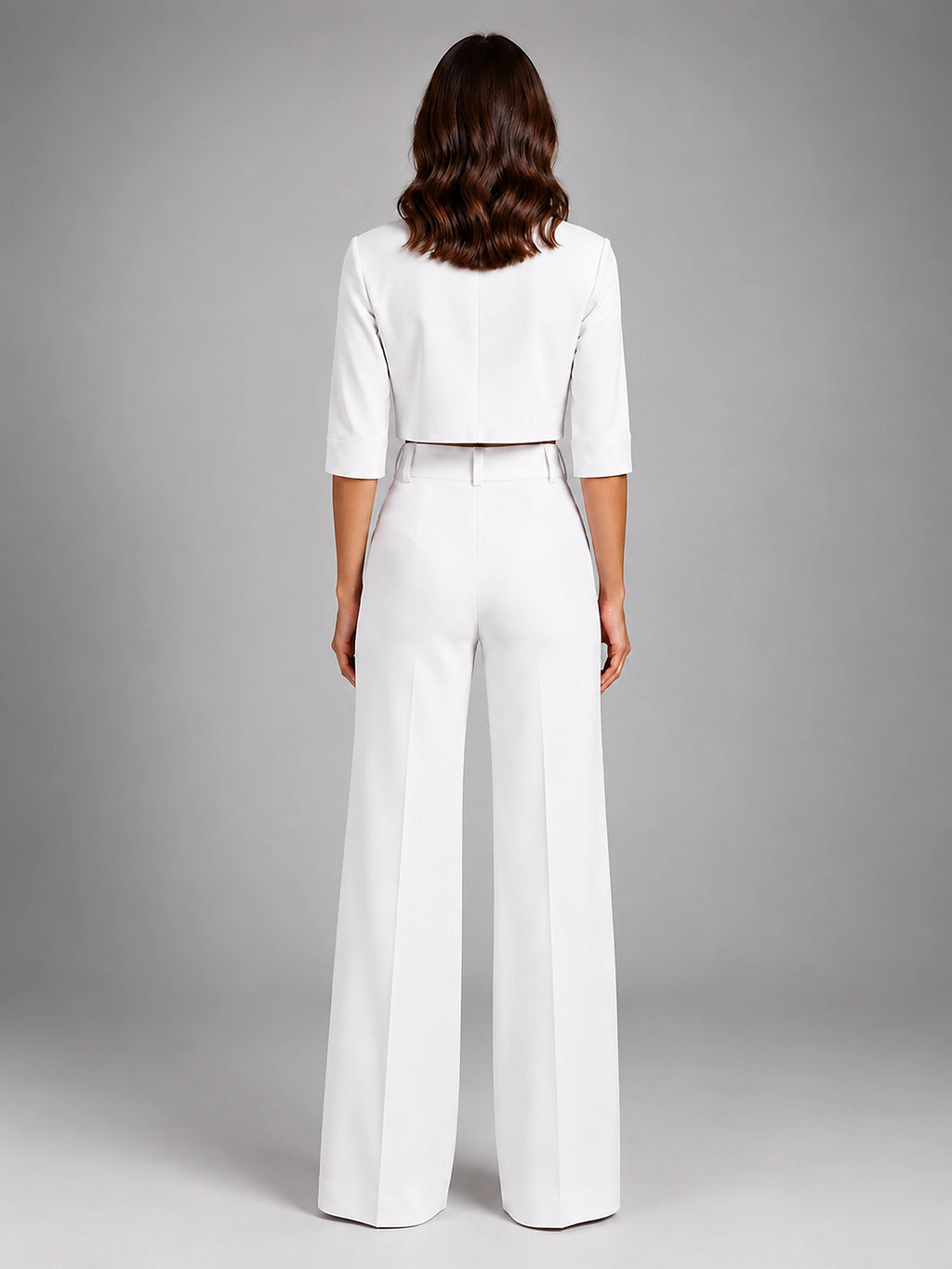 Women's Crop Top Set – Wide Leg Pants - White