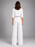 Women's Crop Top Set – Wide Leg Pants - White