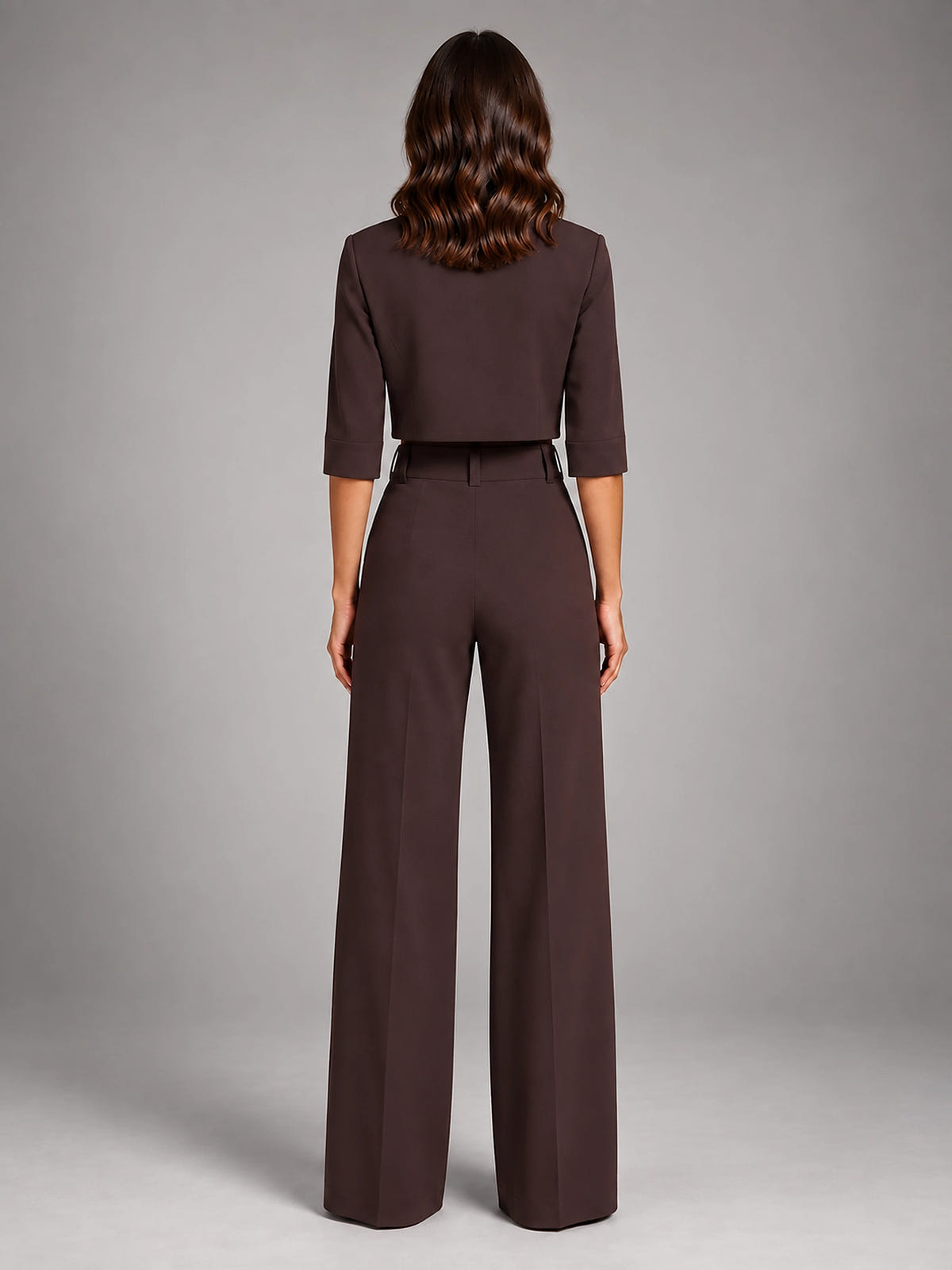 Women's Crop Top Set – Wide Leg Pants - Chocolate