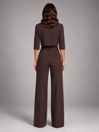 Women's Crop Top Set – Wide Leg Pants - Chocolate