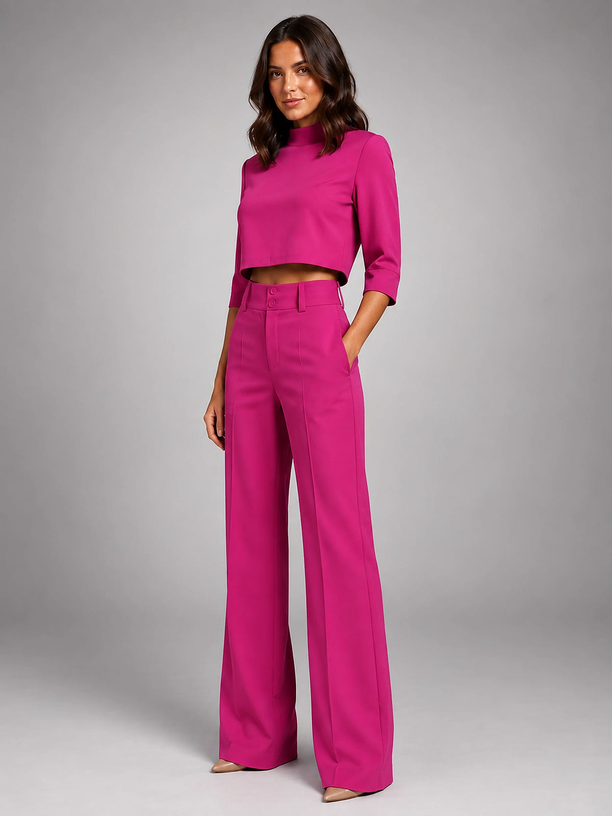 Women's Crop Top Set – Wide Leg Pants