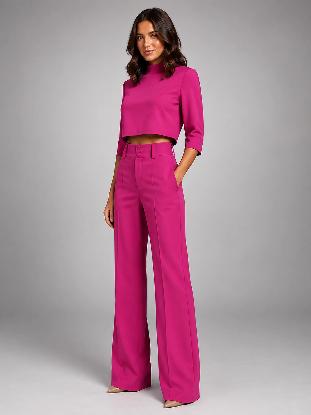 Women's Crop Top Set – Wide Leg Pants
