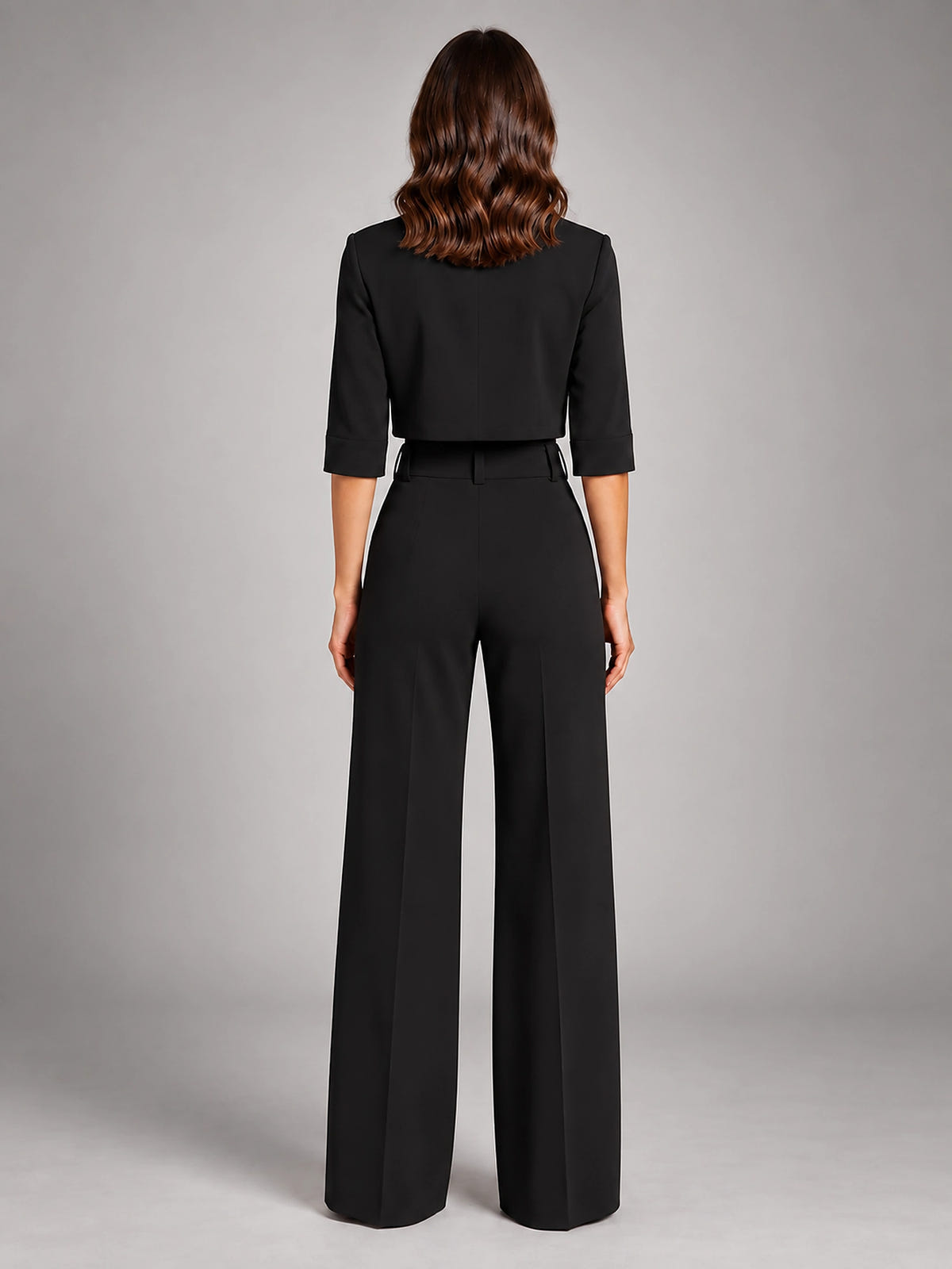 Women's Crop Top Set – Wide Leg Pants - Black
