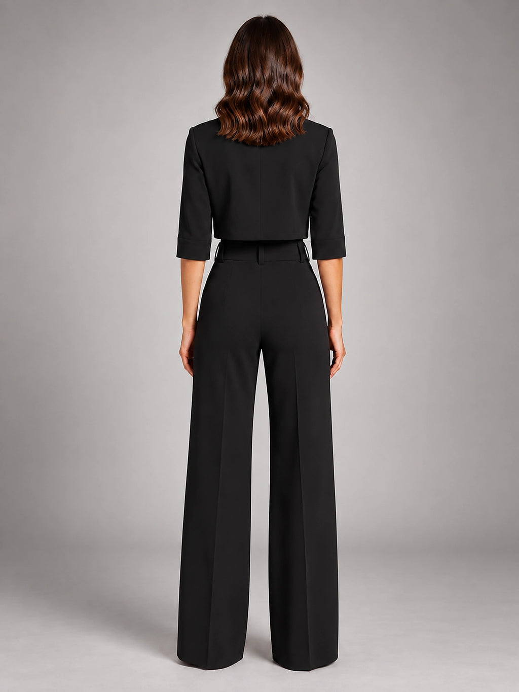 Women's Crop Top Set – Wide Leg Pants - Black