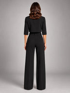 Women's Crop Top Set – Wide Leg Pants - Black